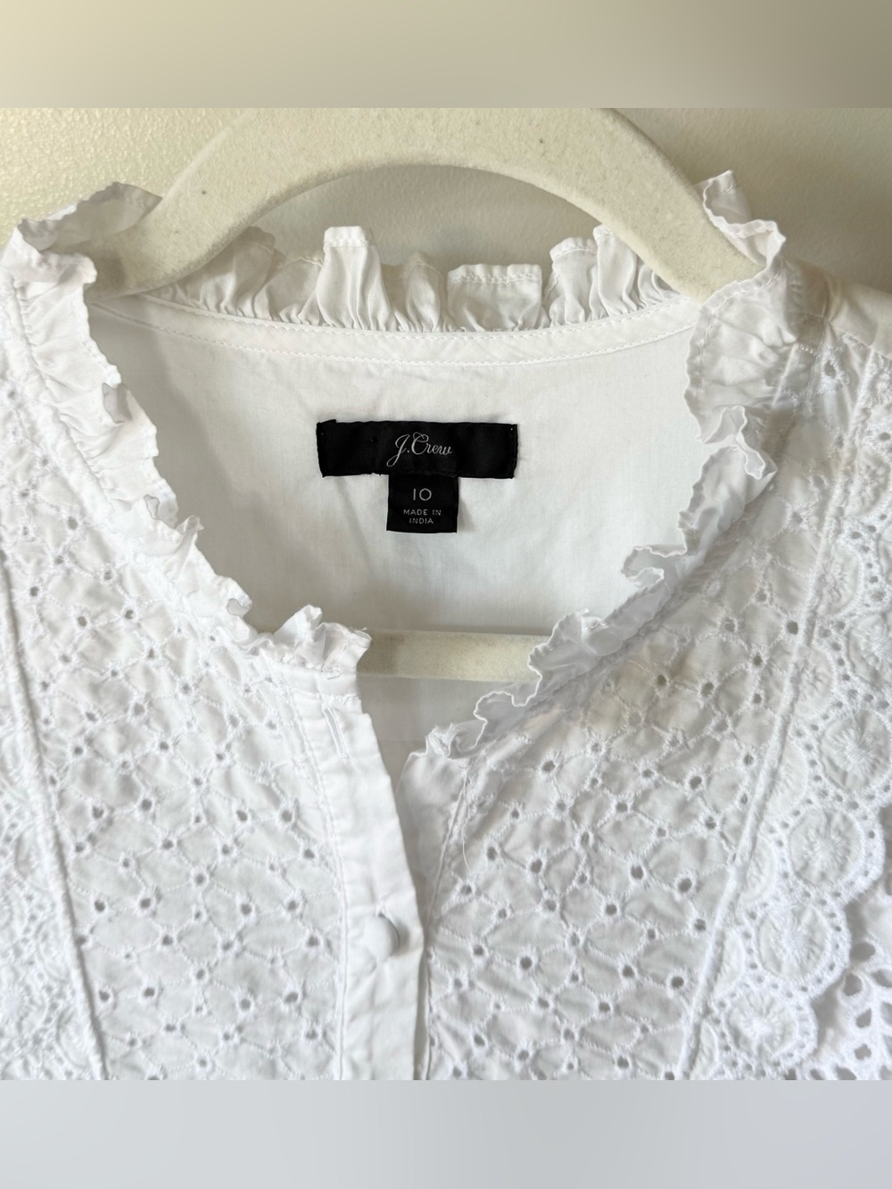J. Crew White Ruffle Collar Eyelet Lightweight Cotton Long Sleeve Blouse Top 10 - Picture 8 of 14